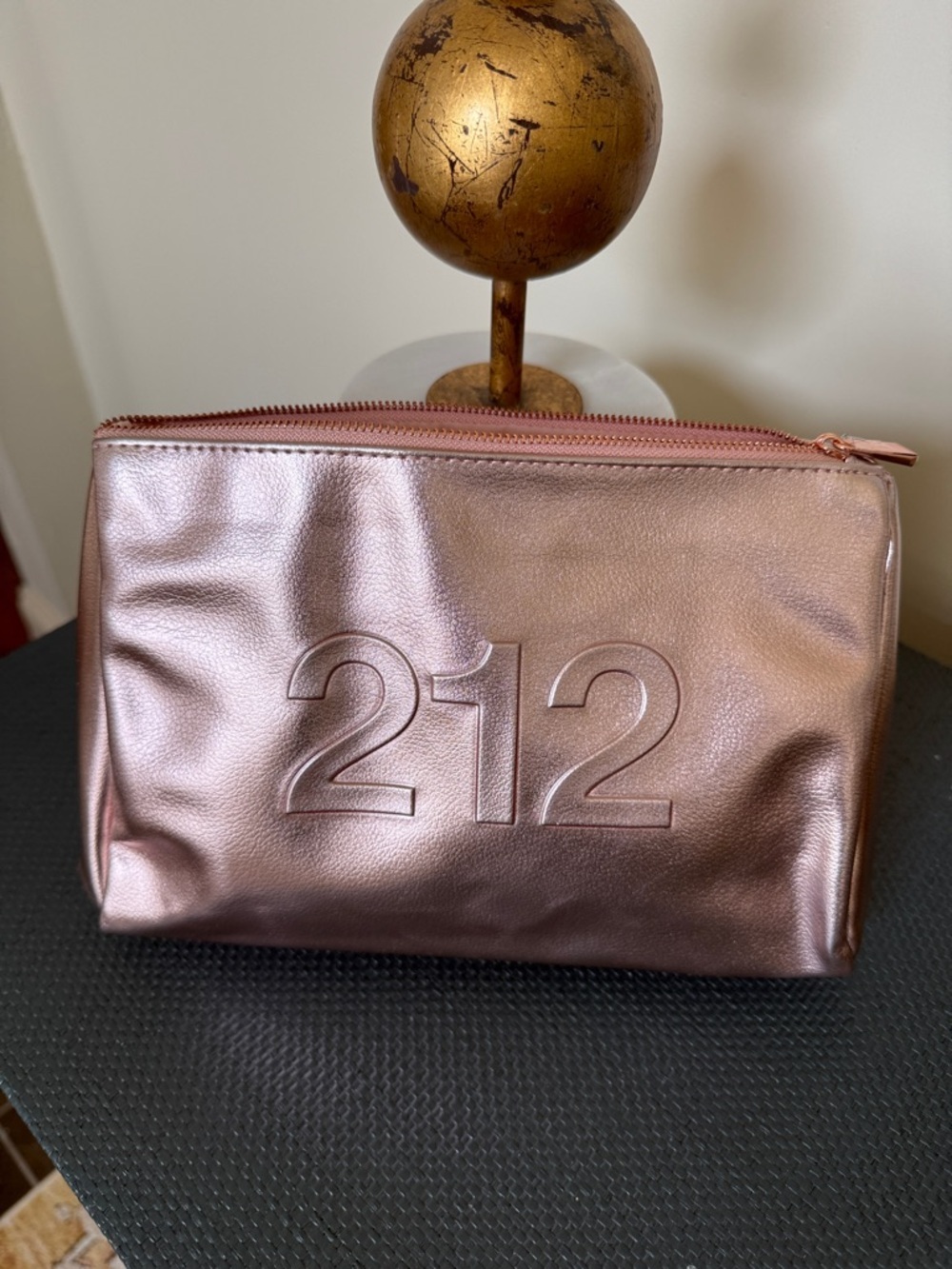 Carolina Herrera 212 Rose Gold Pink Cosmetic Bag Metallic New